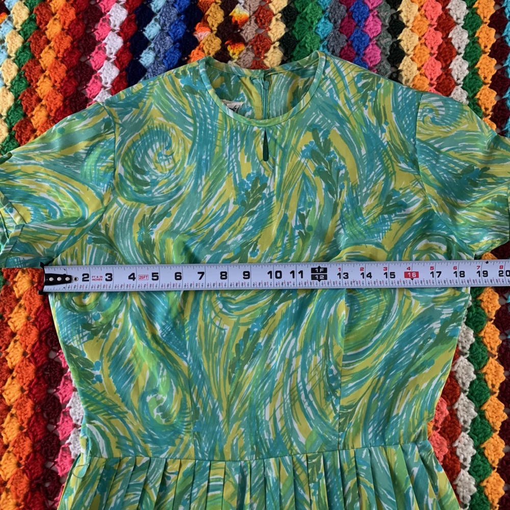 Vintage Make Mine McKettrick Pleated A-Line Van Gogh High Neck Short Sle… - Picture 6 of 11